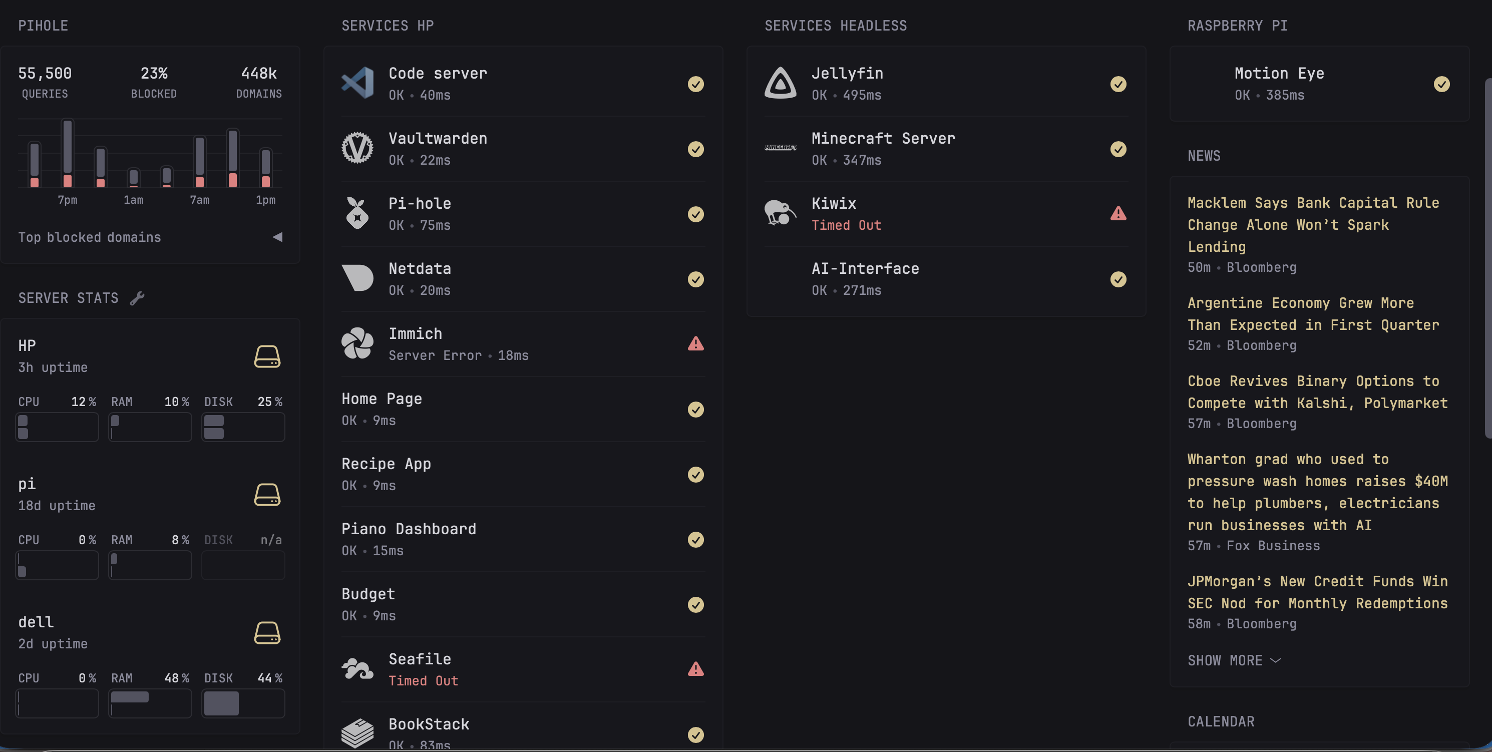 Screenshot of Homelab Dashboard